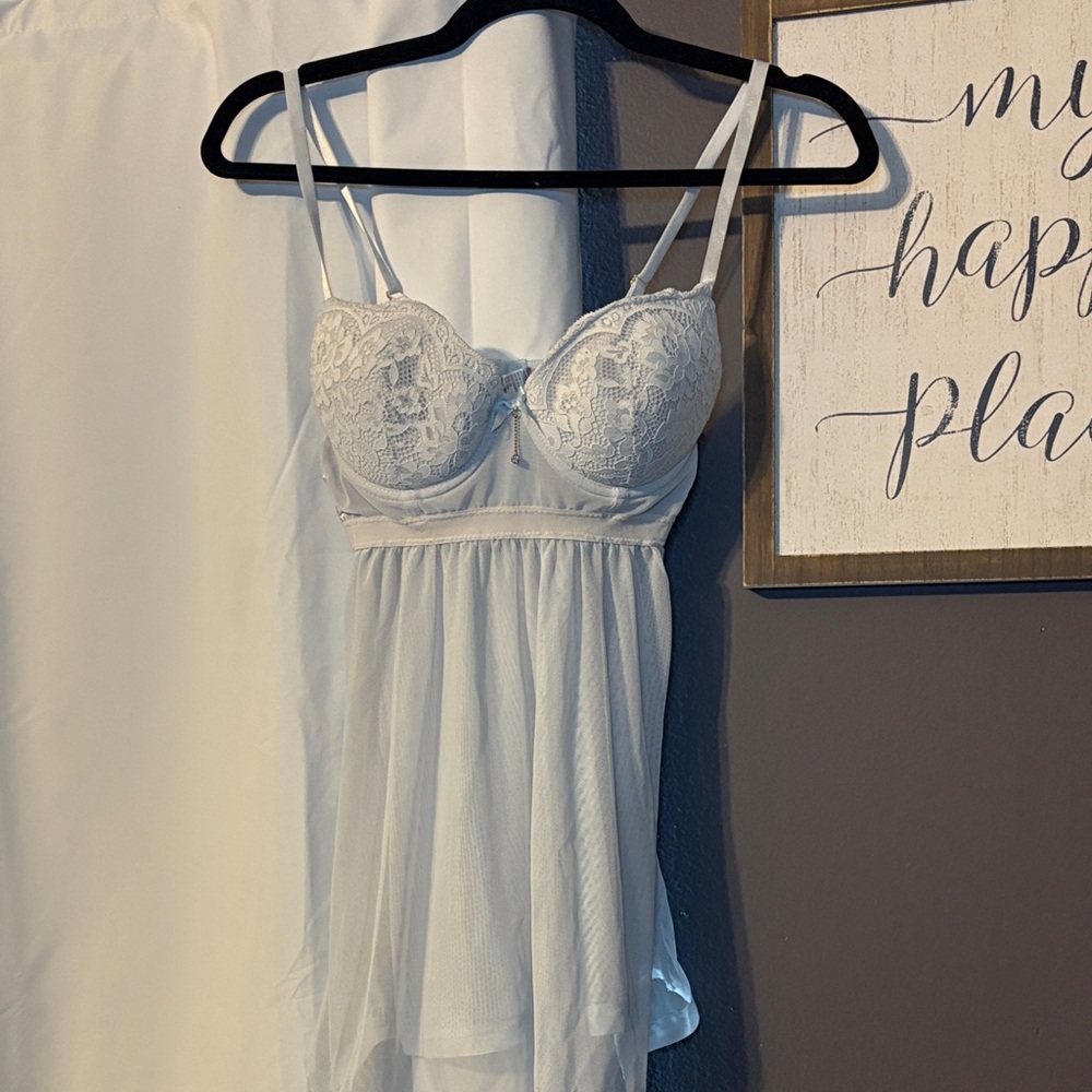 Elegant Light Blue Lace Babydoll Lingerie